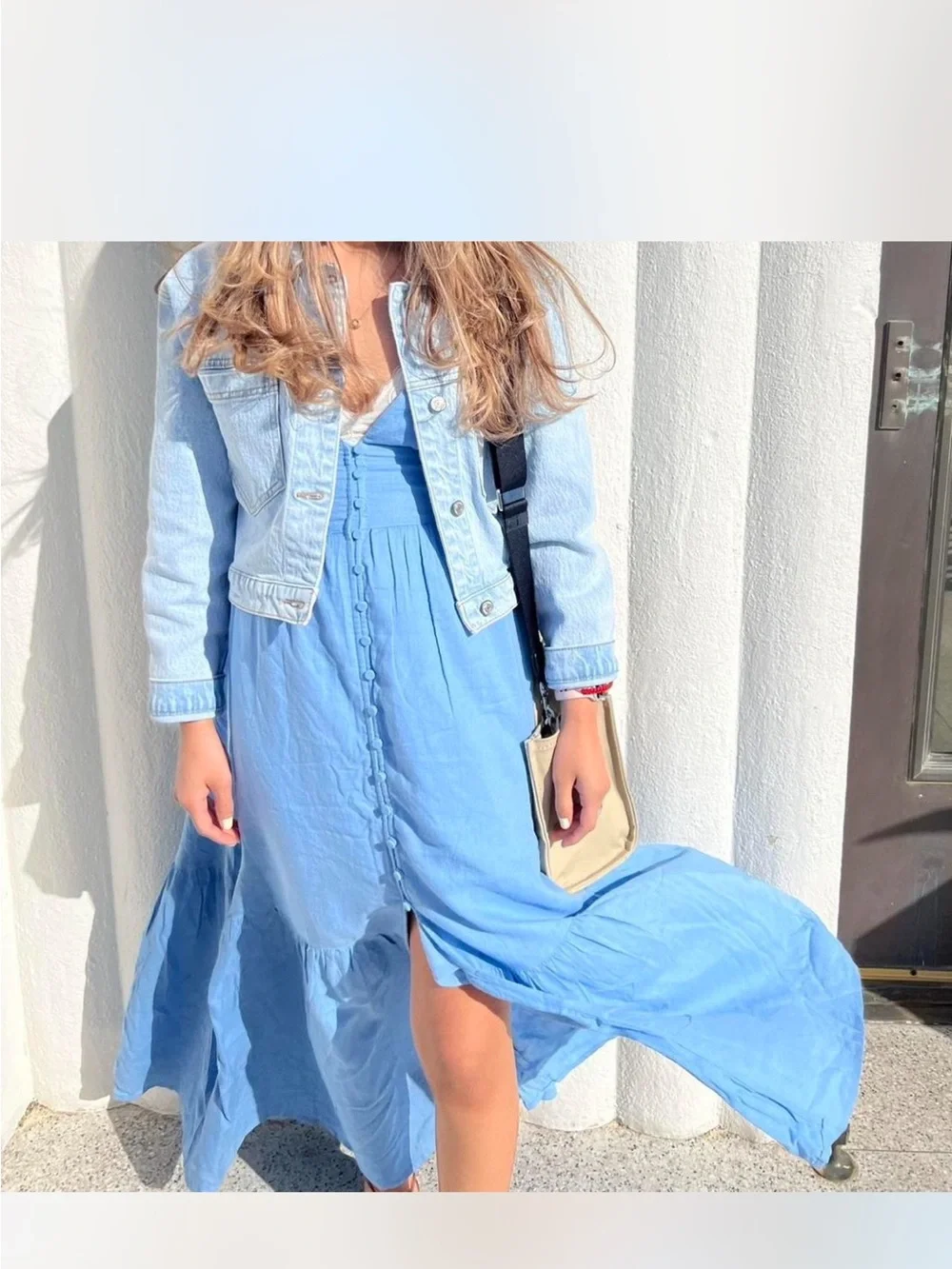 Abercrombie & Fitch Light Blue Button-Front Maxi Dress